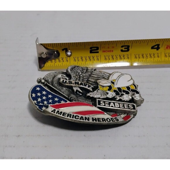 VINTAGE 1996 GREAT AMERICAN PRODUCTS US NAVY AMERICAN HEROS SEABEES BELT BUCKLE - Picture 4 of 4